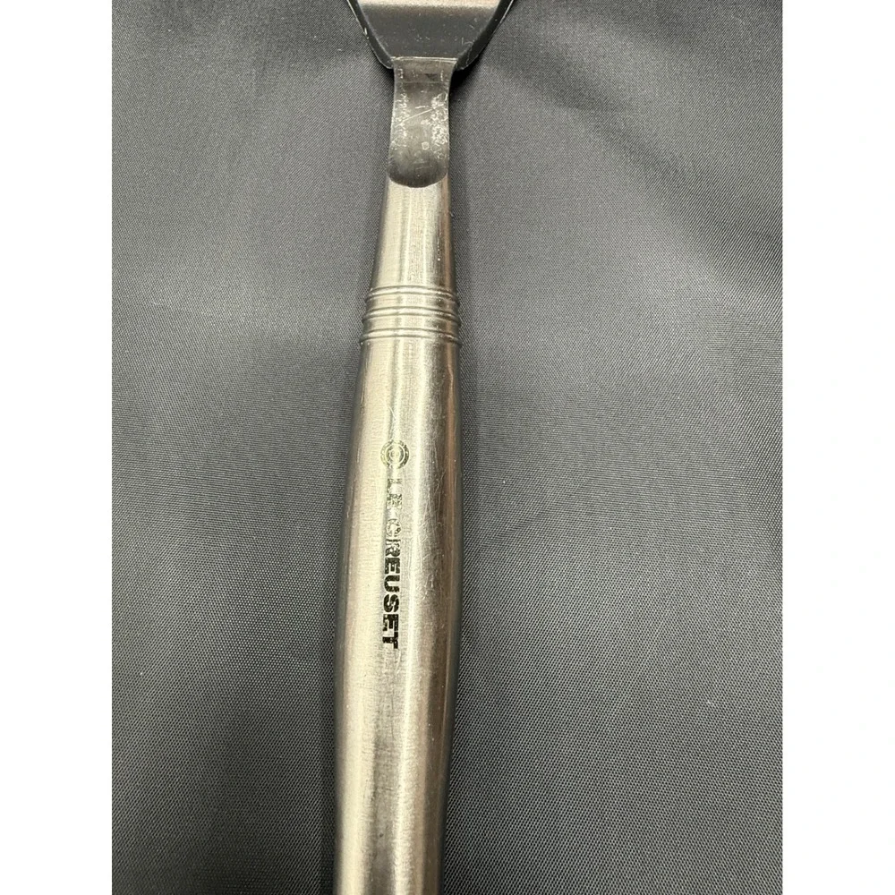 LE CREUSET Slotted Turner Spatula Black Silver Silicone Stainless Steel 13.5in